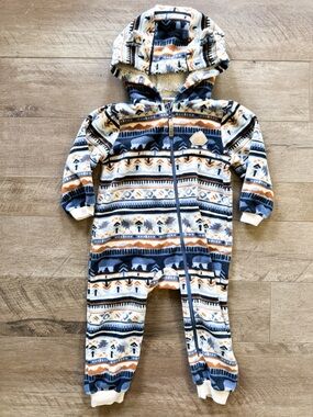 Souris Mini Toddler Kids Fleece Hooded One Piece Jumpsuit Aztec Fair Isle Print
